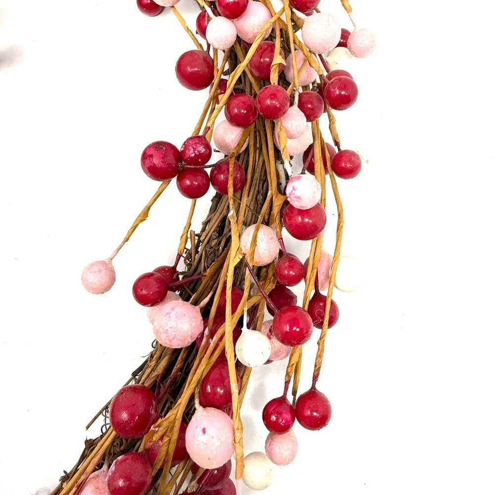 Red Pink White Berry Heart Wreath 16 Inch Valentine Day Grapevine Decor